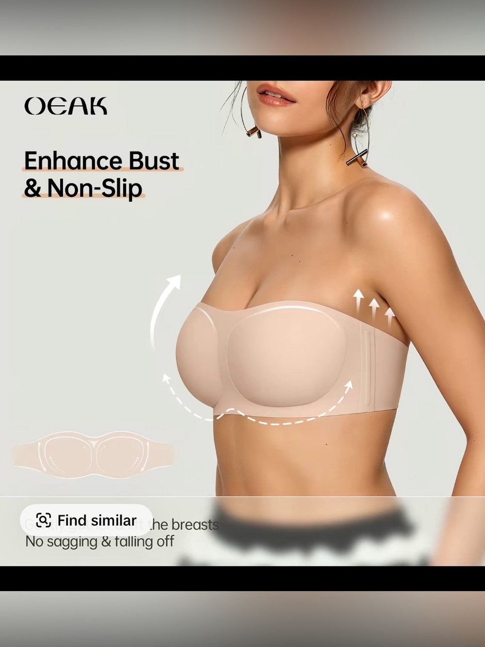 Oeak Seamless Strapless Nude Adhesive Bra - Enhancing Support